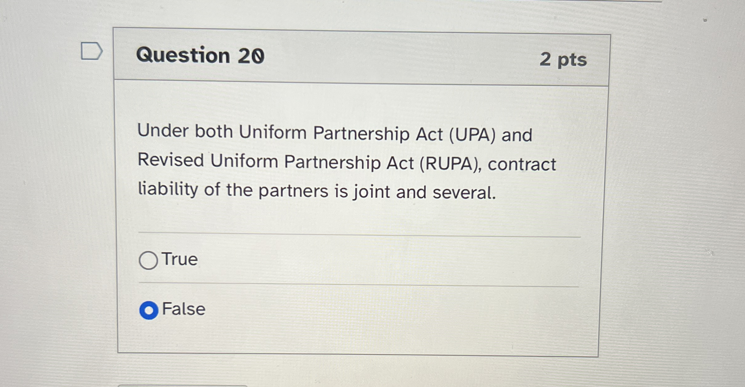 Solved Question 20Under both Uniform Partnership Act (UPA) | Chegg.com