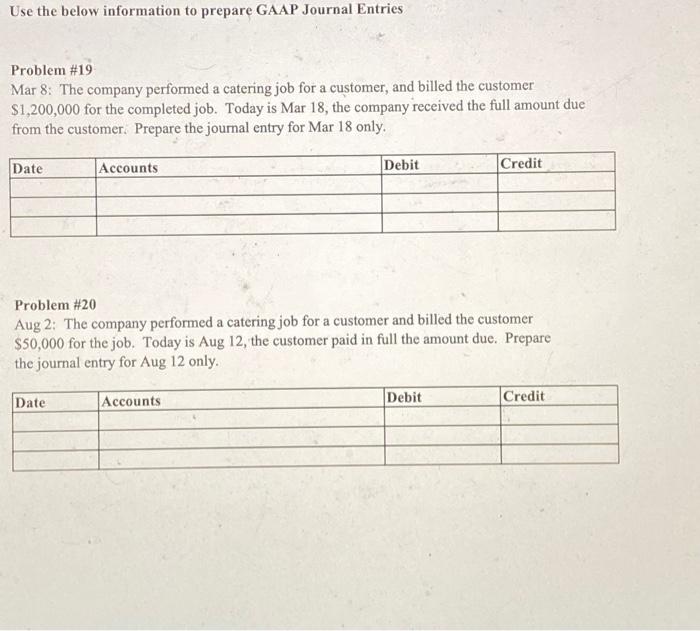 Solved Use the below information to prepare GAAP Journal | Chegg.com