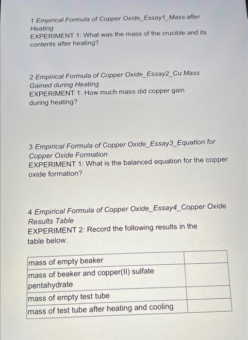 1 Empinical Formula of Copper Oxide_Essay1_Mass after