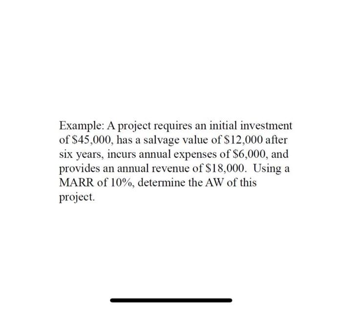 Solved Example: A project requires an initial investment of | Chegg.com