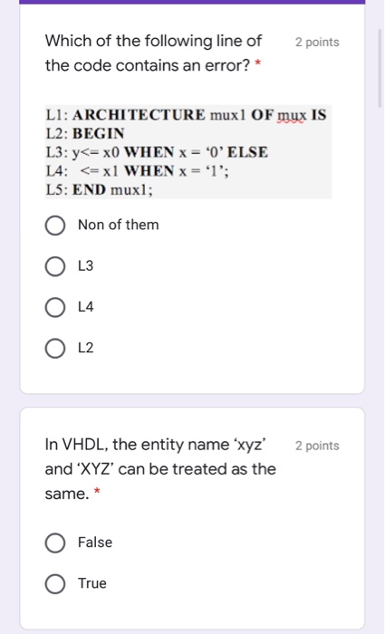 Solved 2 points Which of the following line of the code | Chegg.com