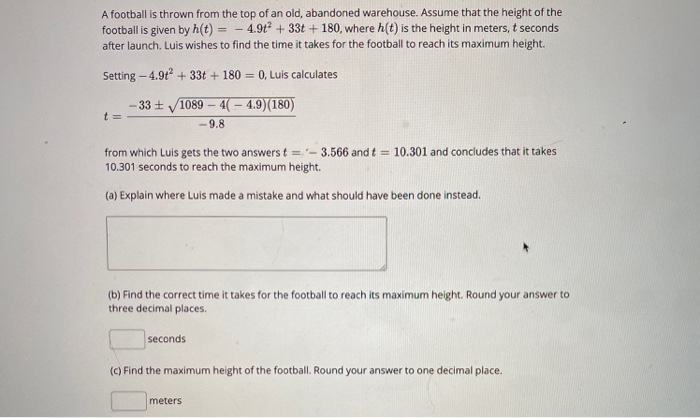 Solved A football is thrown from the top of an old, | Chegg.com