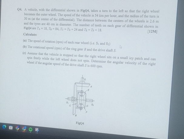 Solved Q4. ﻿A vehicle, with the differential shown in FigQ4, | Chegg.com