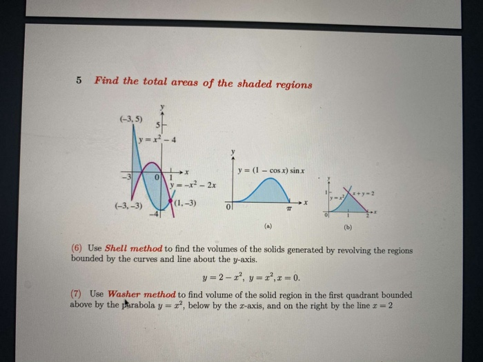 Solved 5 Find the total areas of the shaded regions (-3,5) | Chegg.com