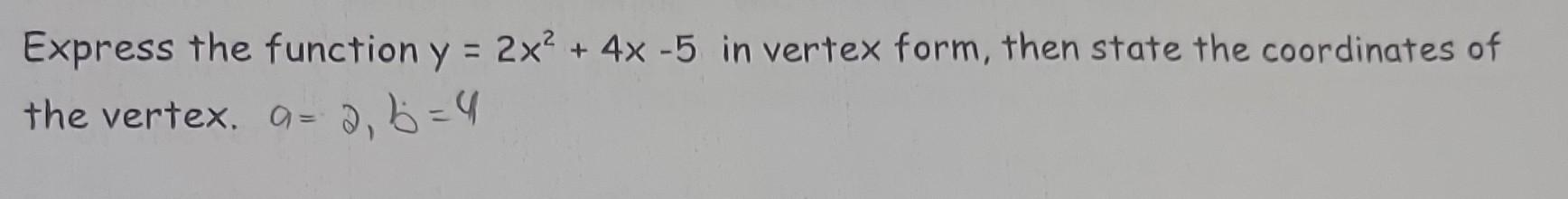 x 2 8x 5 in vertex form
