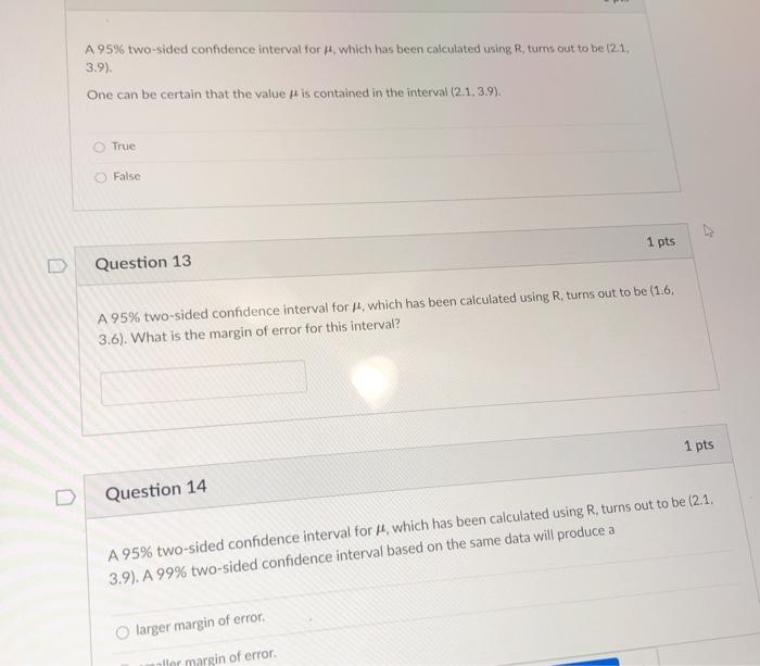 Solved A 95% two-sided confidence interval for which has | Chegg.com