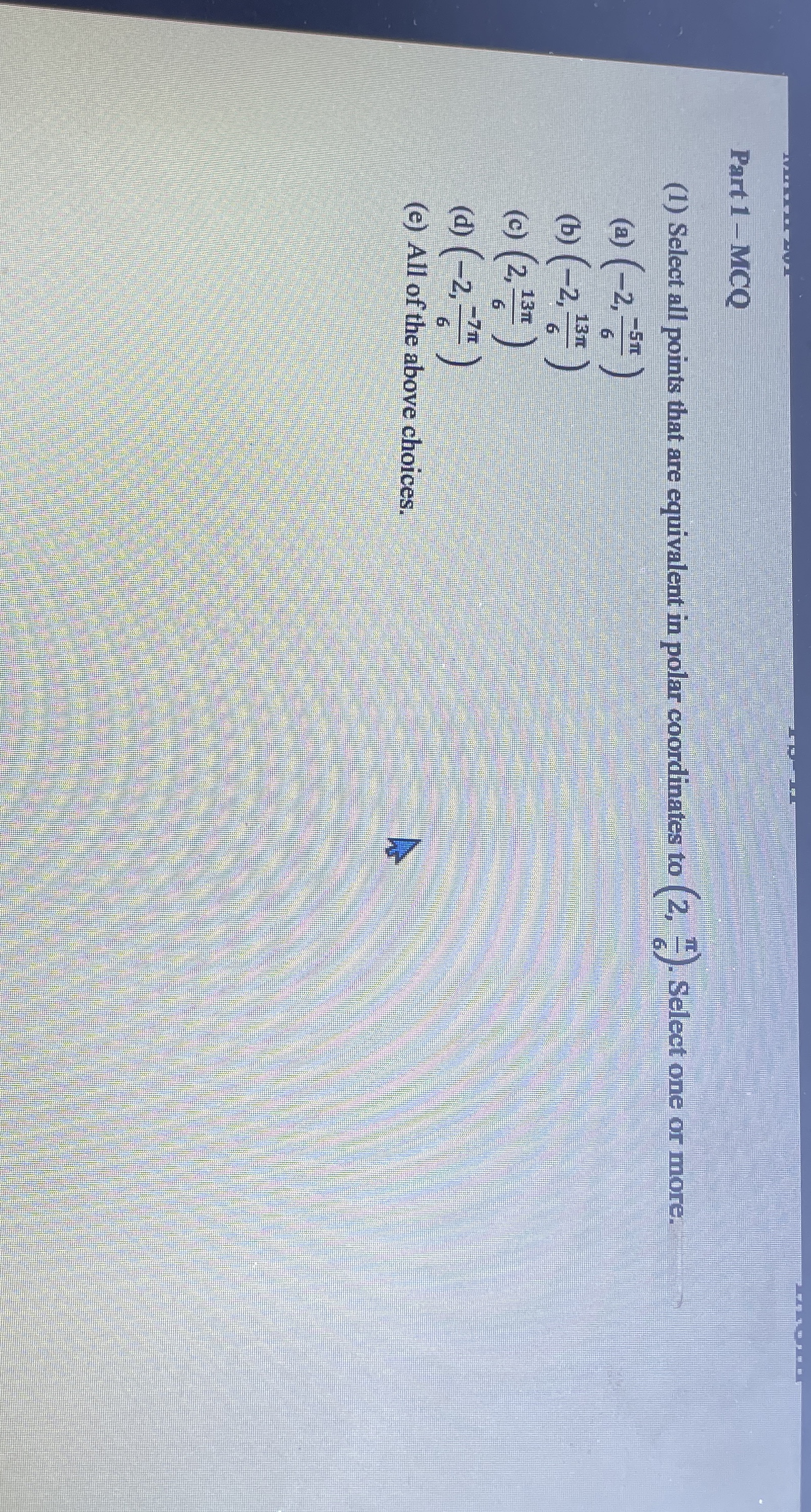 Part 1 ﻿MCQ(1) ﻿Select all points that are