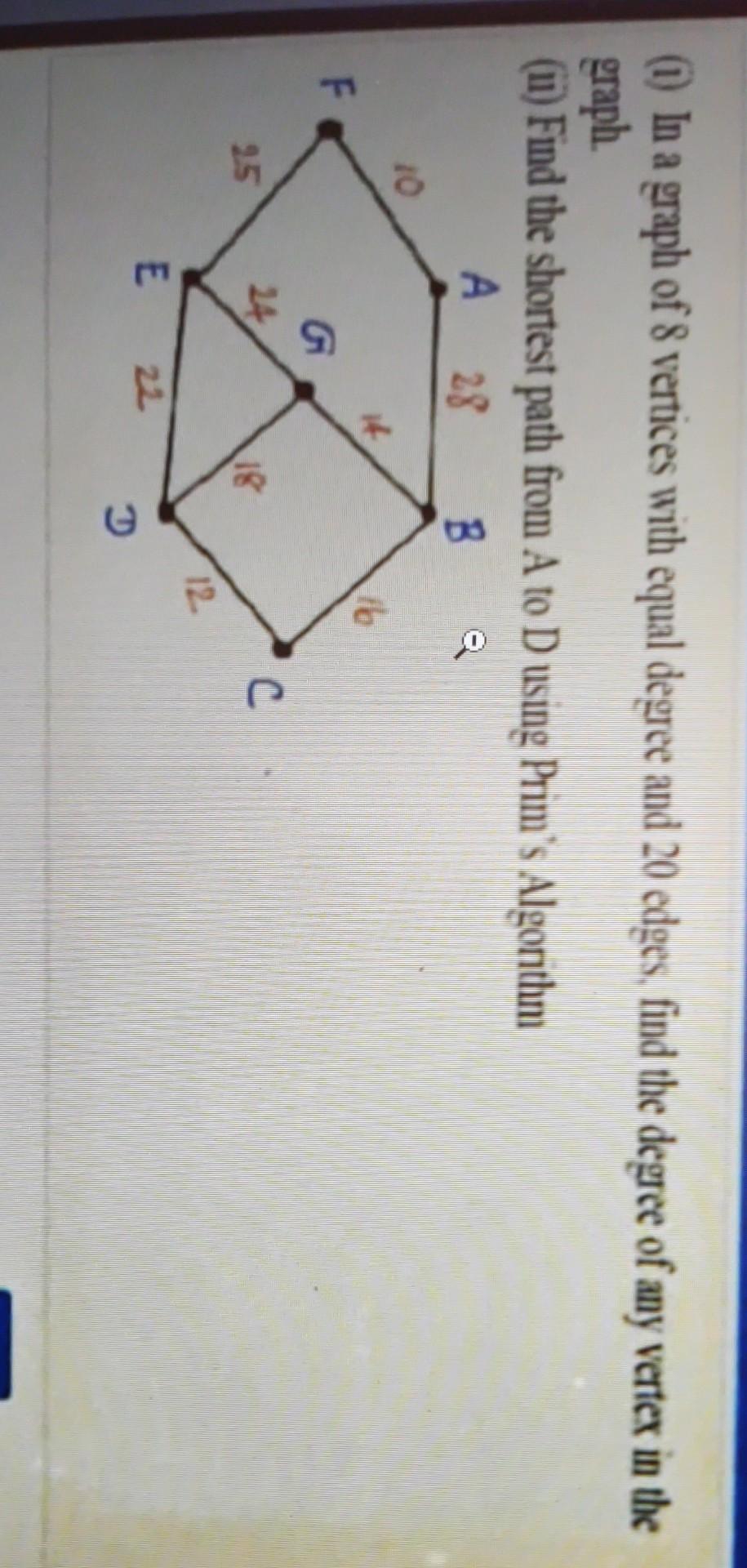 Solved (1In a graph of 8 vertices with equal degree and 20 | Chegg.com