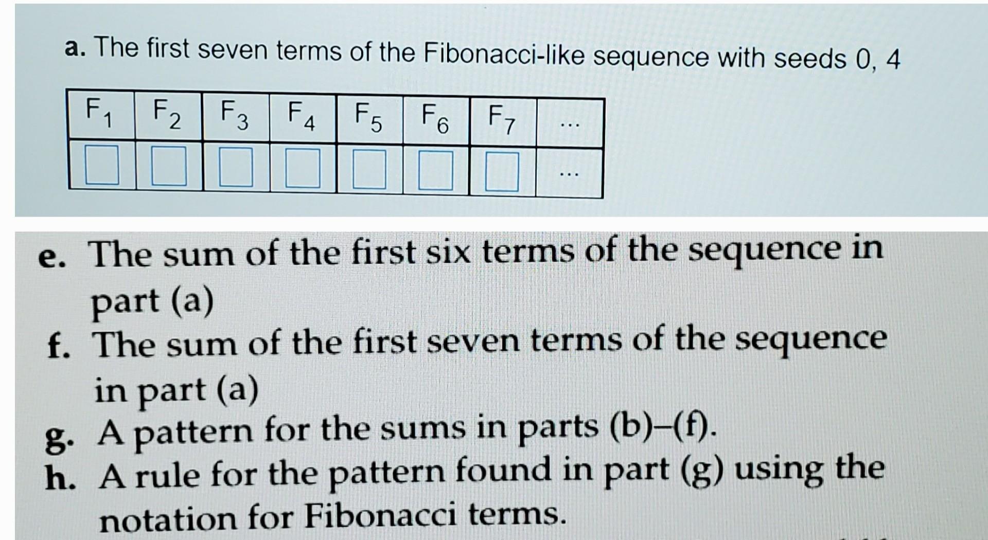 Solved a. The first seven terms of the Fibonacci-like | Chegg.com