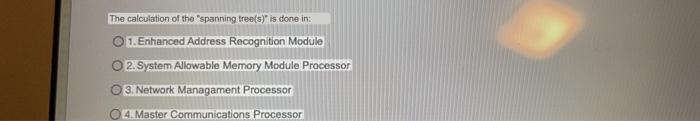 The calculation of the spanning tree(s) is done in: 1. Enhanced Address Recognition Module 2. System Alowable Memory Module