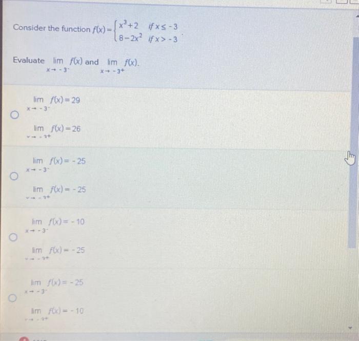 Solved Consider The Function F X {x3 28−2x2 If X≤−3 If