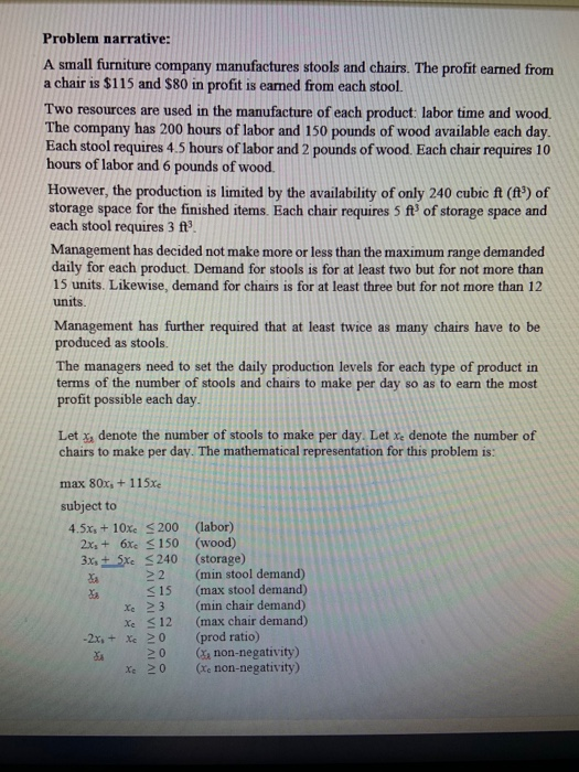 Solved Problem narrative A small furniture company