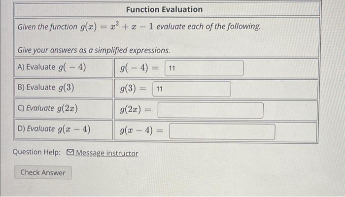 Solved Function Evaluation. Given the function g(x) = x² + x | Chegg.com