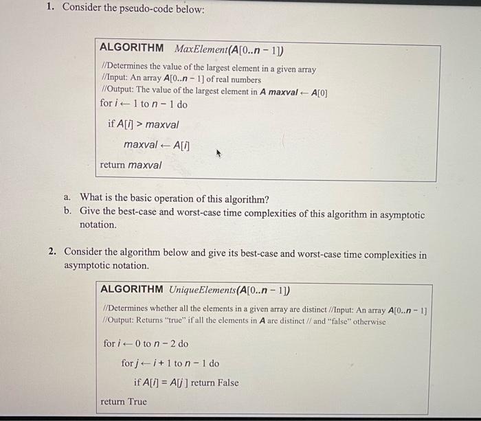 Solved 1. Consider The Pseudo-code Below: ALGORITHM | Chegg.com