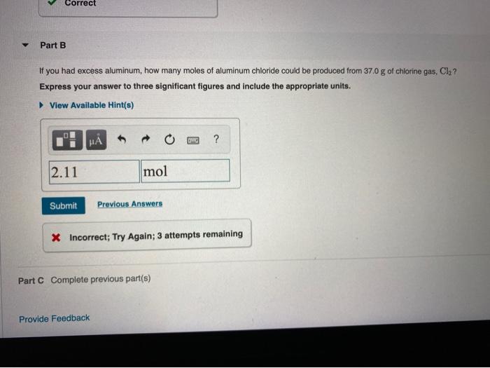 Solved Aluminum reacts with chlorine gas to form aluminum
