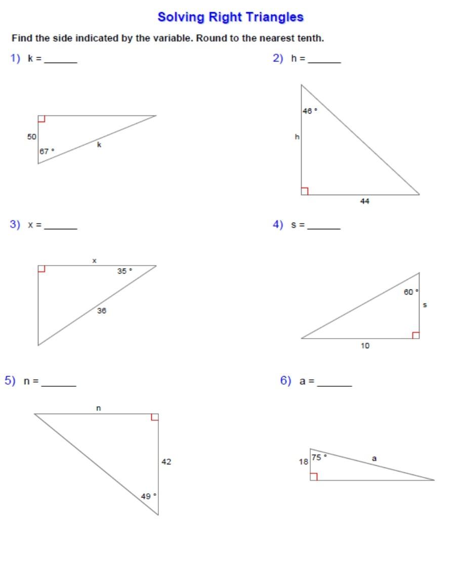 Solved Solving Right Triangles Find the side indicated by | Chegg.com