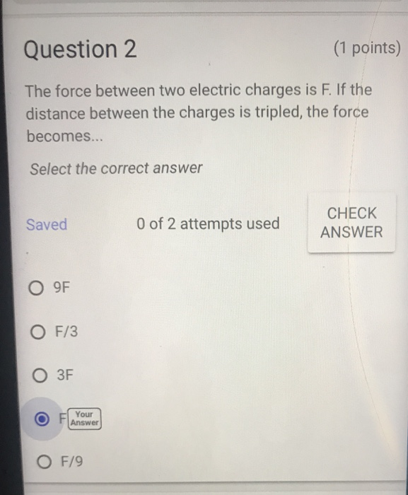 Solved Question 2 (1 Points) The Force Between Two Electric | Chegg.com