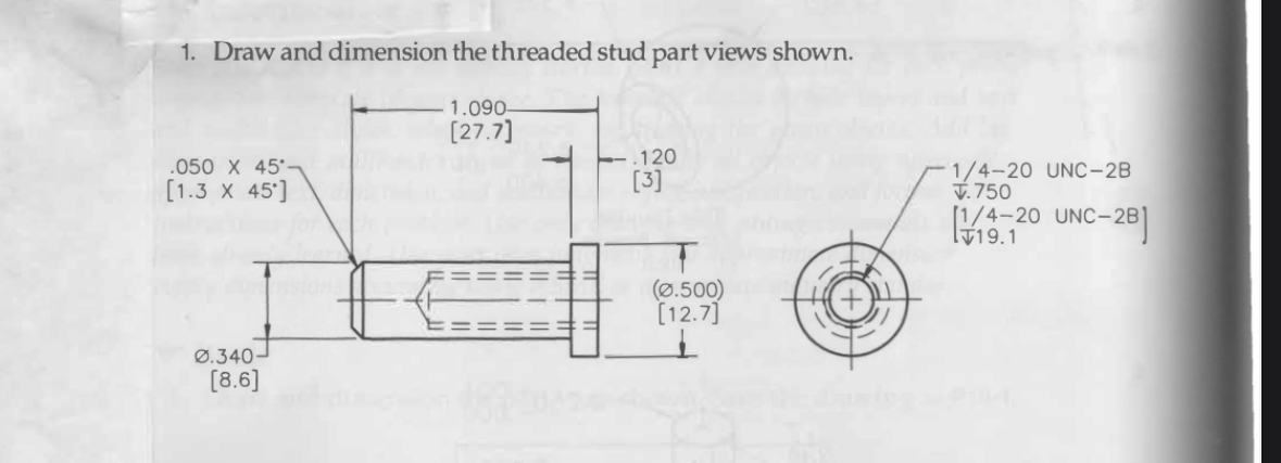 Solved Draw and dimension the threaded stud part views | Chegg.com