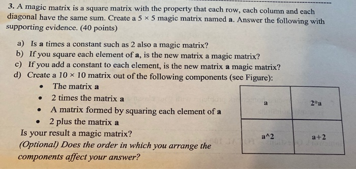3. A magic matrix is a square matrix with the | Chegg.com