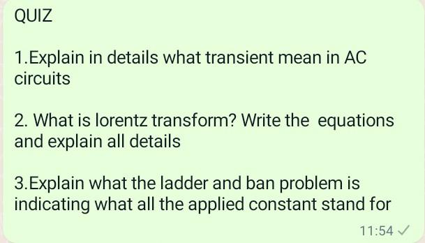 Solved QUIZ 1. Explain in details what transient mean in AC | Chegg.com