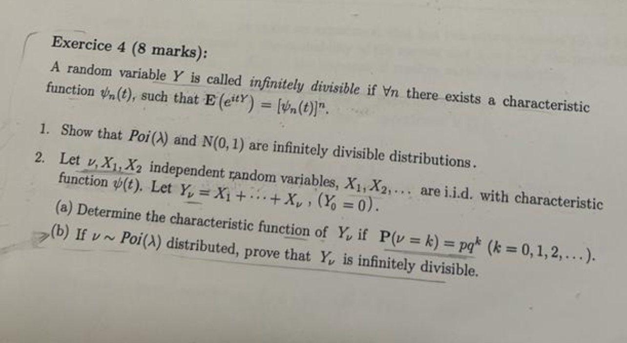 Solved Exercice 4 (8 ﻿marks):A random variable Y ﻿is called | Chegg.com