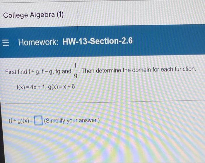 homework section 1 3 college algebra