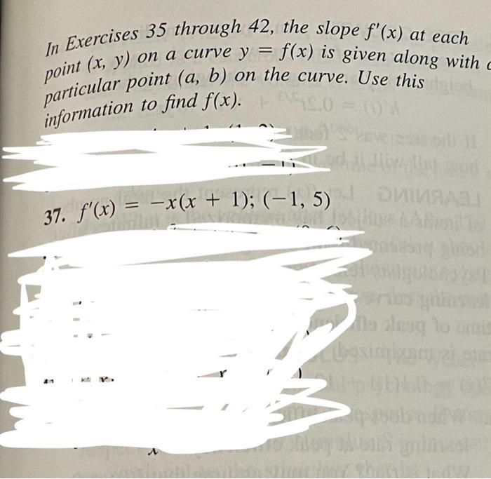 Solved In Exercises 35 through 42, the slope f′(x) at each | Chegg.com