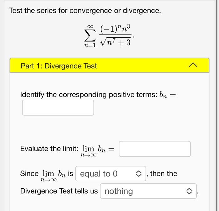 Solved Test the series for convergence or divergence. | Chegg.com