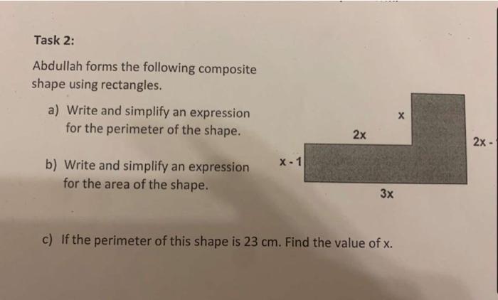 Solved Task 2: Abdullah forms the following composite shape | Chegg.com