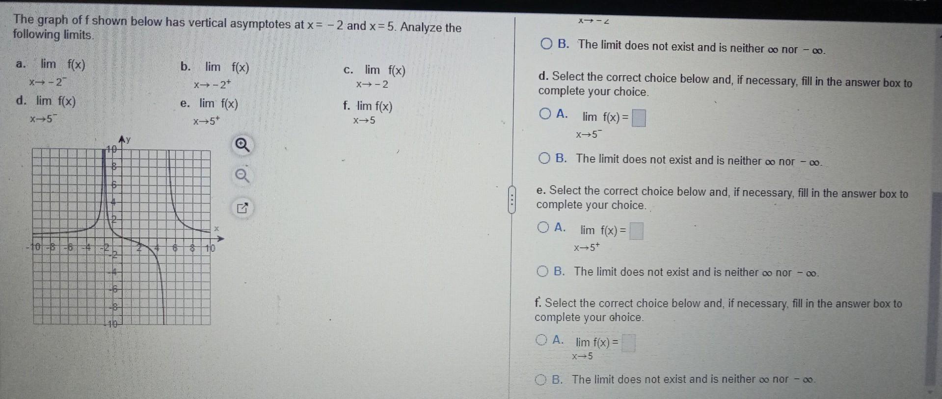 Solved vertical asymptotes at x=−2 and x=5. Analyze the a. | Chegg.com