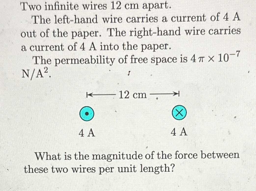 Solved Two infinite wires 12cm ﻿apart.The left-hand wire | Chegg.com