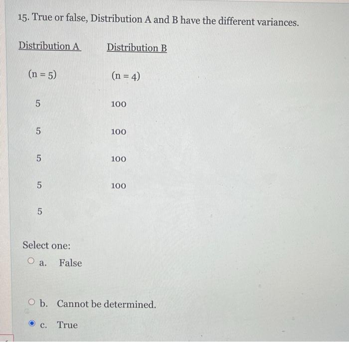 Solved 15. True or false, Distribution A and B have the | Chegg.com