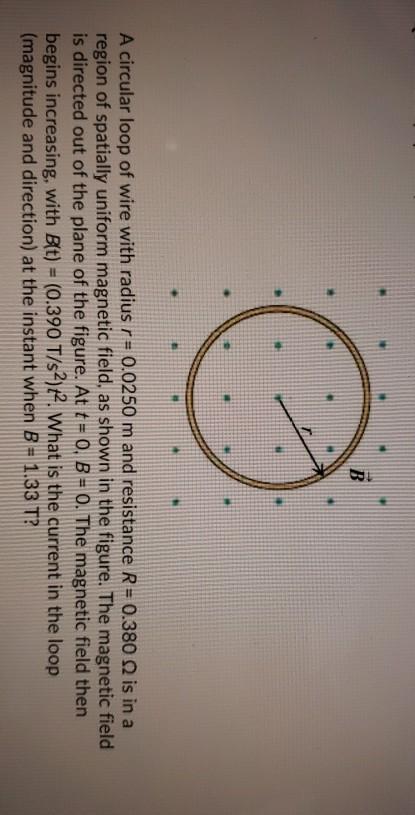 Solved B A Circular Loop Of Wire With Radius R = 0.0250 M | Chegg.com