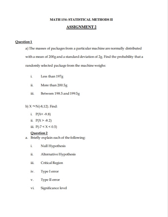 Solved MATH 154: STATISTICAL METHODS II ASSIGNMENT 2 | Chegg.com
