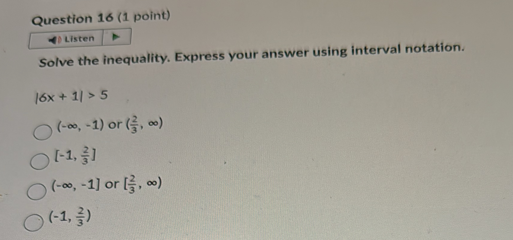 Solved Question 16 (1 ﻿point)ListenSolve the inequality. | Chegg.com