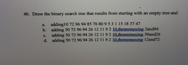 Solved 40. Draw the binary search tree that results from | Chegg.com