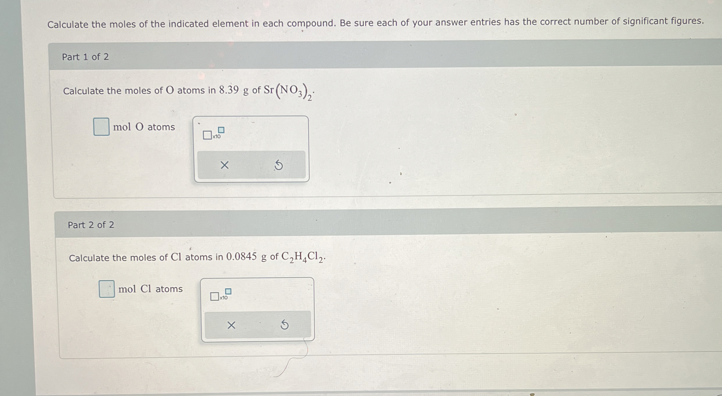 how to calculate moles of each element in a compound