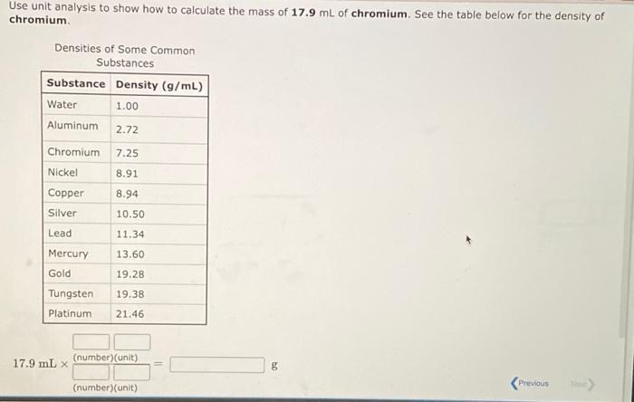 Solved Use unit analysis to show how to calculate the mass | Chegg.com