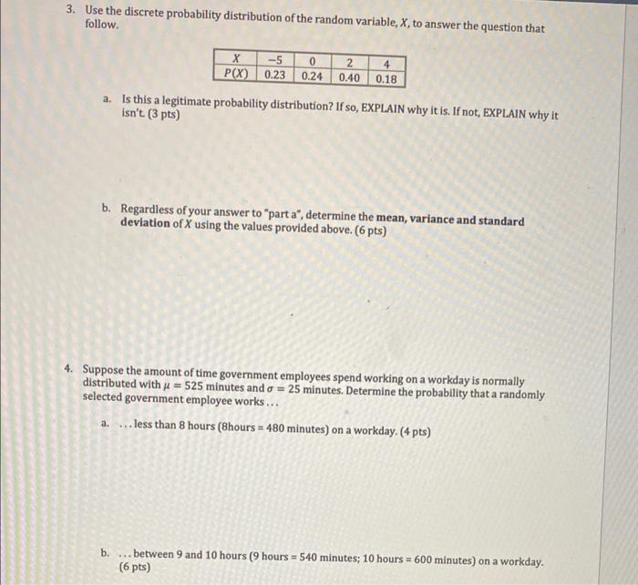 Solved 3. Use the discrete probability distribution of the | Chegg.com