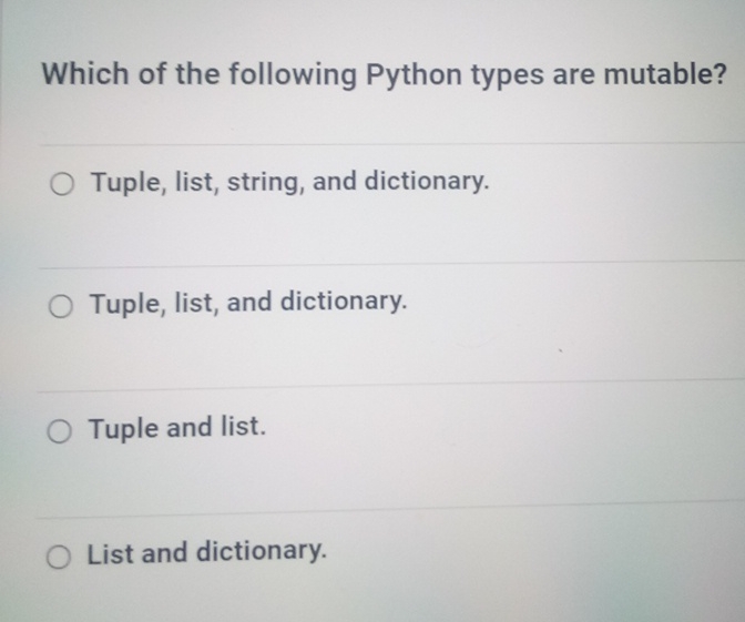 Solved Which of the following Python types are | Chegg.com