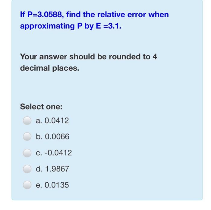 Solved If P=3.0588, find the relative error when | Chegg.com