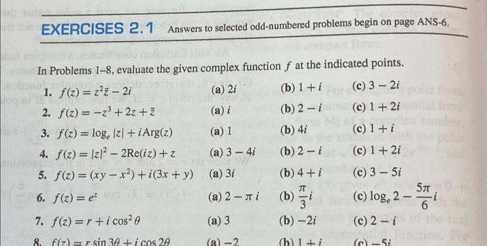 Solved In Problems 1-8, Evaluate The Given Complex Function | Chegg.com