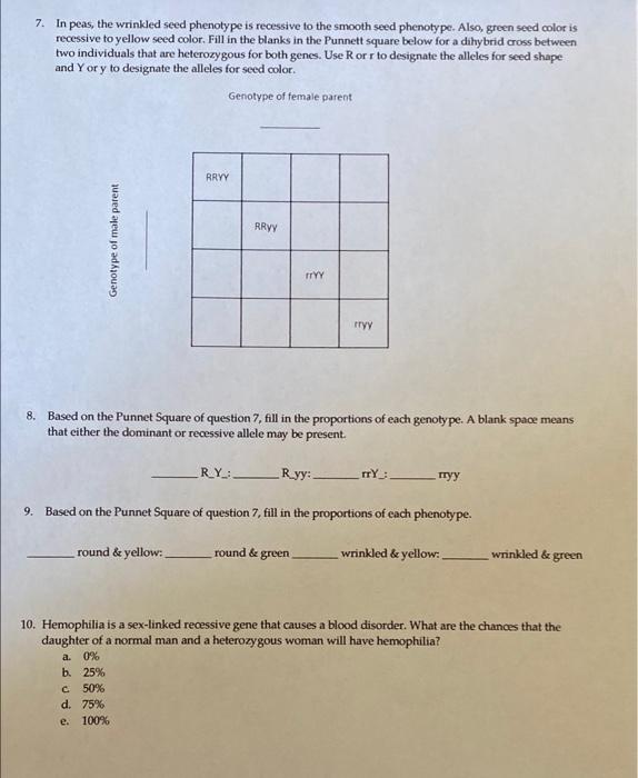Solved 7. In peas, the wrinkled seed phenotype is recessive | Chegg.com