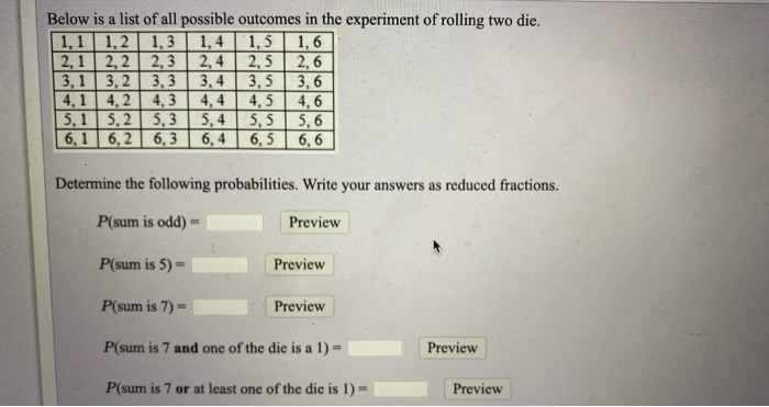 Solved Below is a list of all possible outcomes in the | Chegg.com