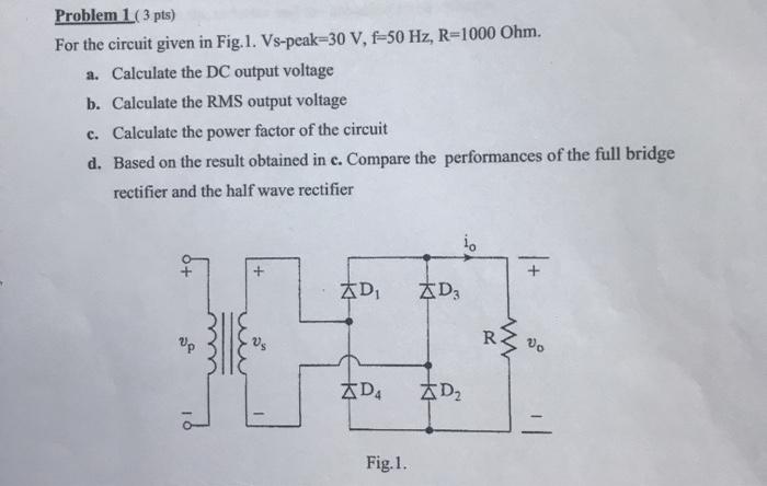 Solved Problem 1 (3 pts) For the circuit given in Fig. 1. | Chegg.com