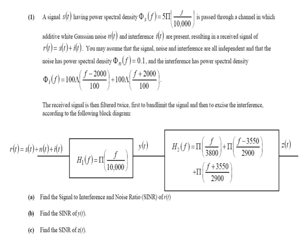 Solved (1) A signal s(t) having power spectral density | Chegg.com