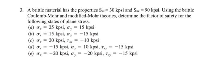 Solved 3 A Brittle Material Has The Properties Sut 30kpsi