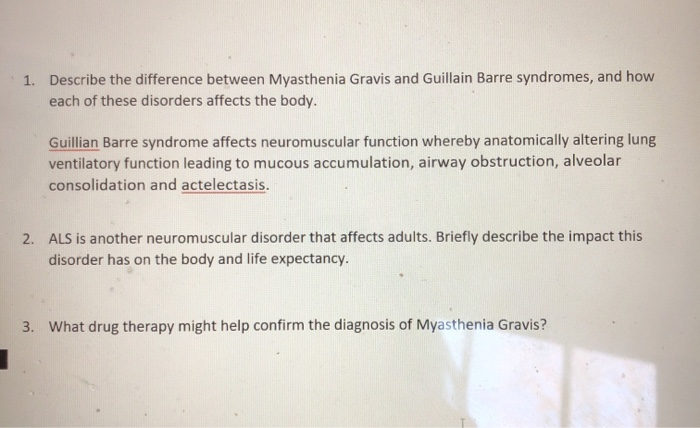 Solved 1 Describe The Difference Between Myasthenia Grav Chegg Com