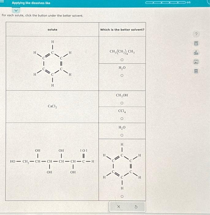 Solved For Each Solute, Click The Button Under The Better | Chegg.com