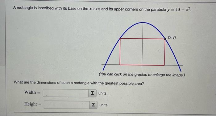 Solved A rectangle is inscribed with its base on the x-axis | Chegg.com
